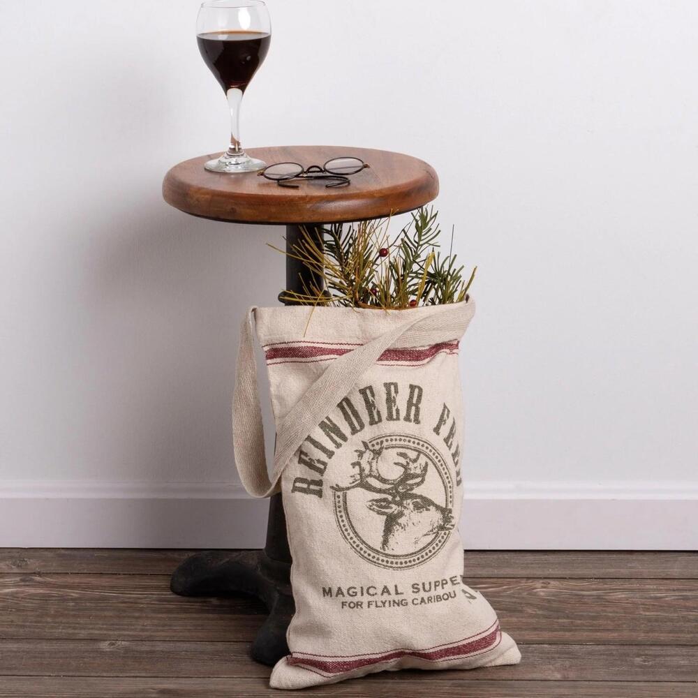 Vintage Sack Style Hanging Bag, Reindeer Feed Christmas Farmhouse Cottage Decor